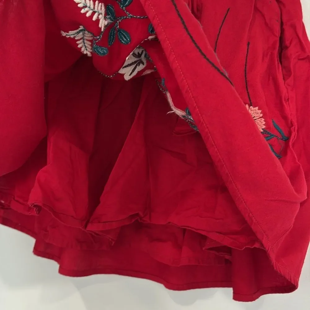 Tea Floral Embroidered Poofy Skirt Girls Size 8 Red A-Line Elastic Waist Mini